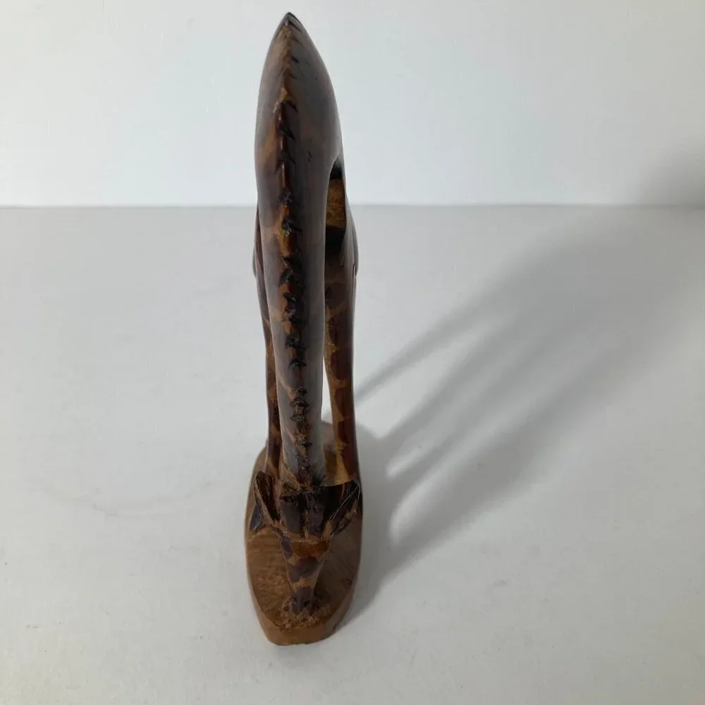 Hand Carved Wood Feeding Giraffe 3 x 6